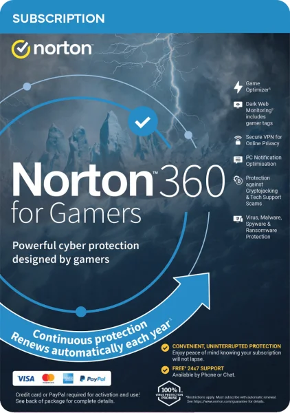 Norton 360 for Gamers 3-Devices + 50 GB Cloudstorage 1 jaar Norton 360 for Gamers 3-Devices + 50 GB Cloudstorage 1 jaar
